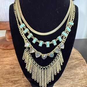 Lucky Brand Gold-Tone Layered Necklace with Turquoise and Iridescent Stones LOVE
